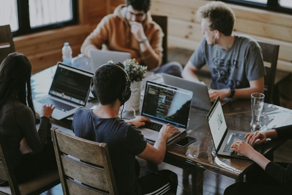 IT professionals collaborating in a modern office